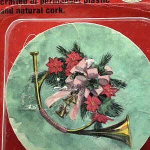 6 Vintage Christmas Coasters Set of 6  Brass Horn *